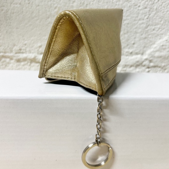COACH Mini Skinny Leather Key Chain Coin ID Case Wallet Metallic Gold EUC - Picture 11 of 13